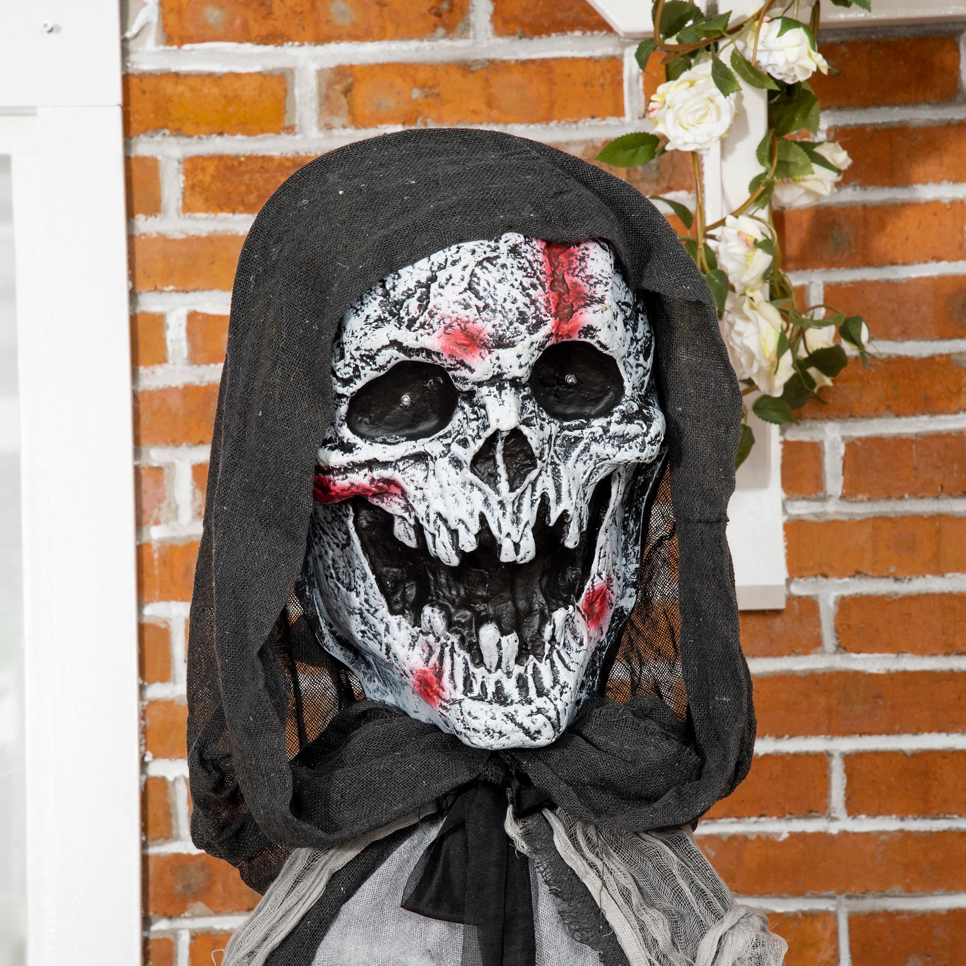 Outsunny 74" Life Size Outdoor Halloween Decorations Skeleton Witch, Animated Prop Animatronic Decor With Sound And Motion Activated, Light Up Eyes And Chest, Howling And Chain Sound Grey Polyester