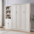 Queen Size Half Self Close And Open Murphy Bed With 1 Side Cabinet Storage Shelf, Cabinet Space Saving Bed Perfect For Guest Room, Bed Room, Guest Room, Home Office, Rustic White Box Spring Not Required Queen Rustic White Wood White Pine Murphy Solid