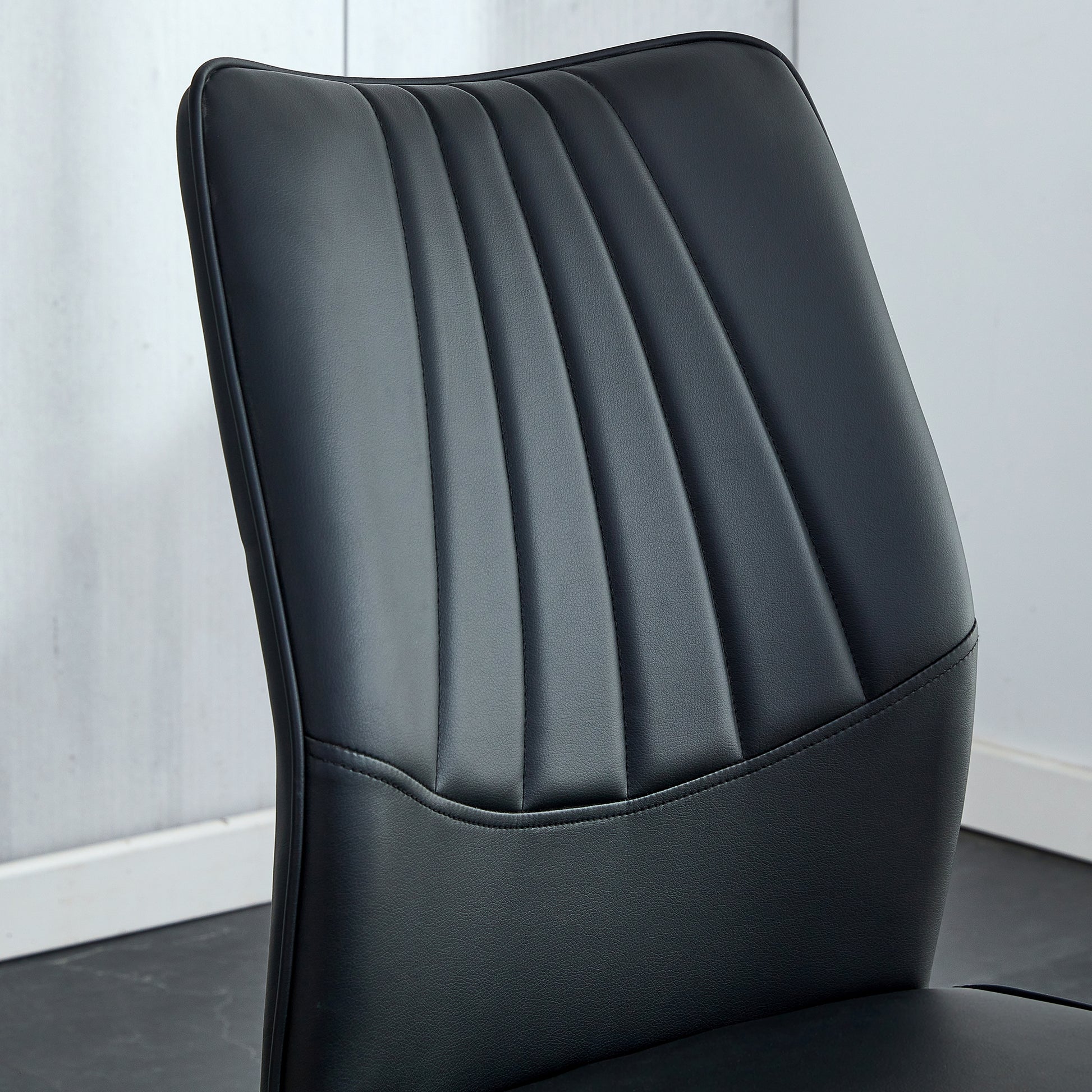 Table And Chair Set.Contemporary, Minimalist Rectangular Dining Table Featuring A Clear Tempered Glass Top And Sleek Silver Legs. Paried With Chairs Made Of Pu Material Cushion And Silver Metal Legs. Black Seats 8 Glass Metal