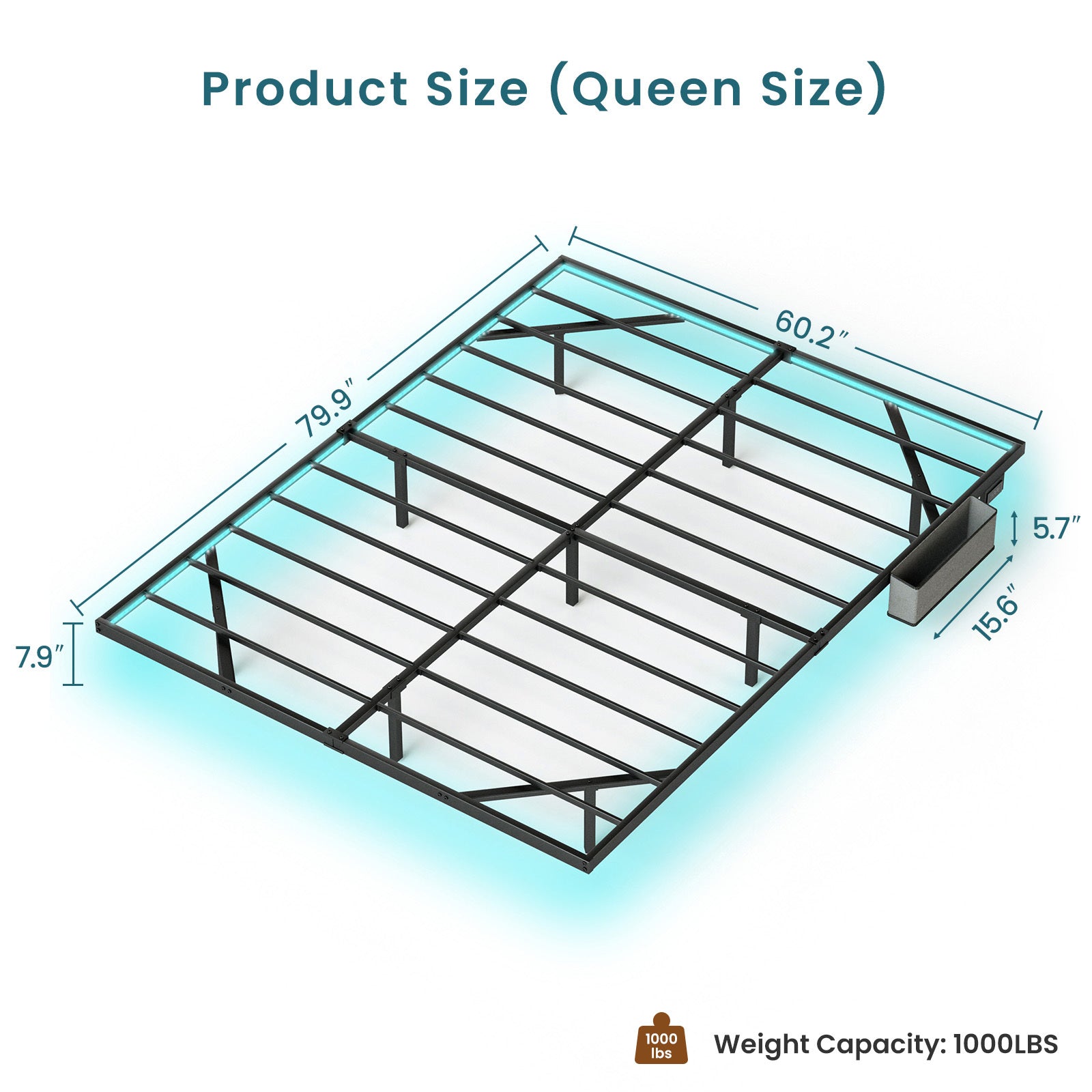 Floating Bed Frame Queen Size With Led Lights Charging Station, Metal Platform Queen Bed, 79.9'' L X 60.2'' W X 7.9'' H. Queen Black Iron