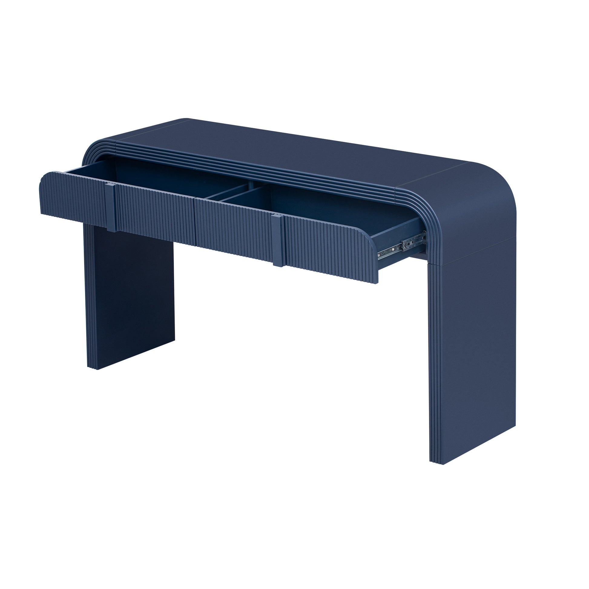 Unique Modern Rounded And Smooth Surface Console Table With 2 Drawers For Living Room And Entryway Navy Blue Navy Blue Primary Living Space Drawers Glossy Mdf