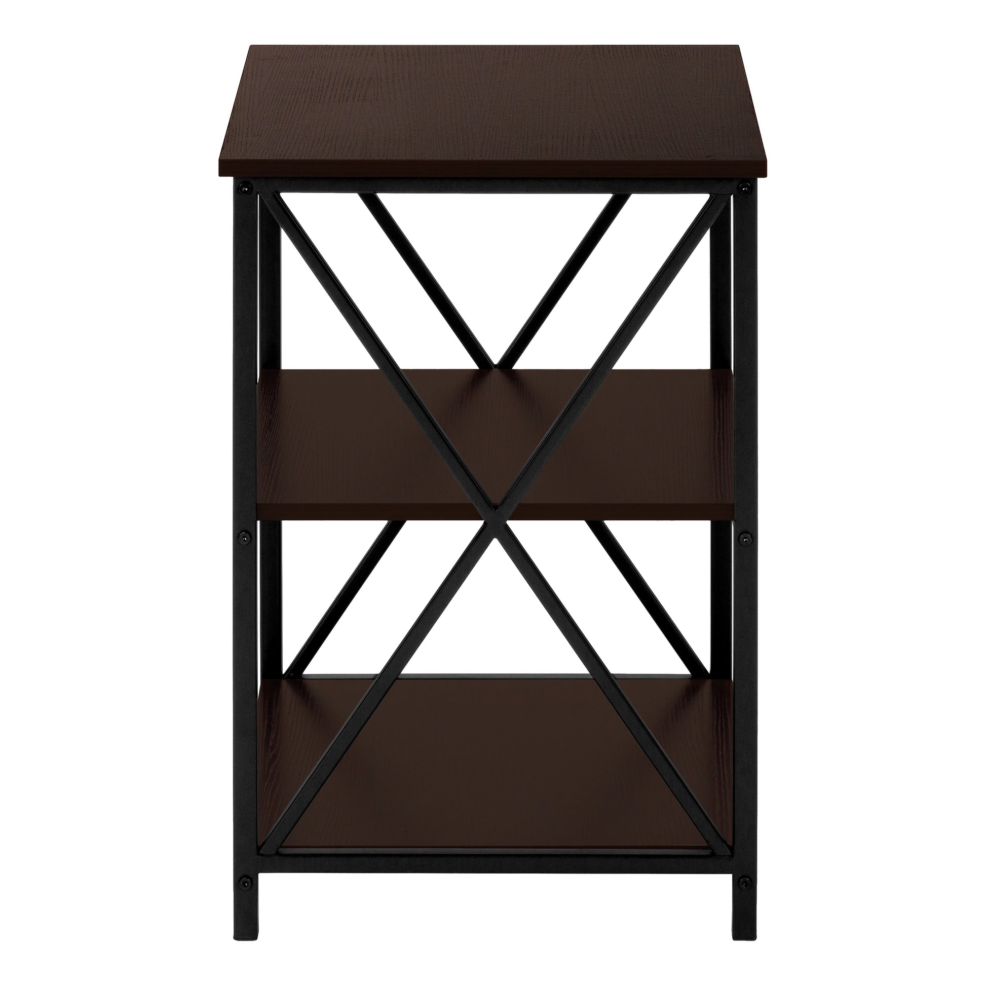 Accent Table, Side, End, Nightstand, Lamp, Living Room, Bedroom, Brown Laminate, Black Metal, Contemporary, Modern Espresso Metal