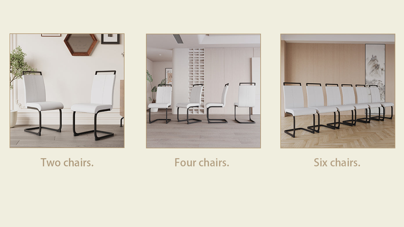 Modern Dining Chairs,Pu Faux Leather High Back Upholstered Side Chair With C Shaped Tube. Black Metal Legs For Dining Room Kitchen Vanity Patio Club Guest Office Chair Set Of 4 White Pu White Foam Pu