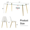 Table And Chair Set.Modern Rectangular Glass Dining Table With Tempered Glass Countertop And Golden Metal Legs, Paired With Multiple Transparent High Quality Pet Dining Chairs With Golden Legs. Gold Seats 8 Tempered Glass