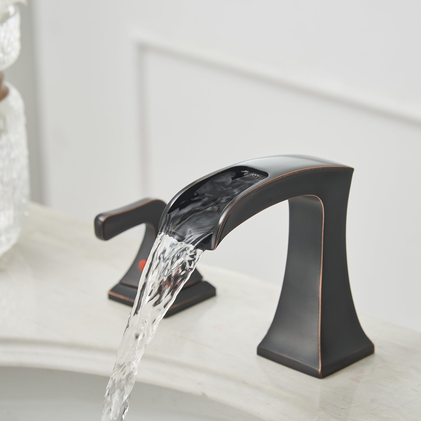 8" Widespread Waterfall Sink Faucet With Two Handles Oil Rubbed Bronze Oil Rubbed Bronze Brass