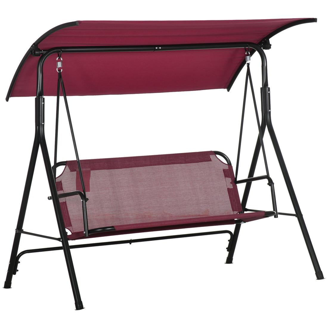 Outsunny 3 Person Porch Swing Bench With Stand & Adjustable Canopy, Armrests, Steel Frame For Outdoor, Garden, Patio, Porch & Poolside, Wine Red Red Steel