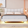 Full Size Upholstered Platform Bed With Led Lights,Usb Ports And Outlets,Linen Fabric,Beige Full Beige Wood Metal