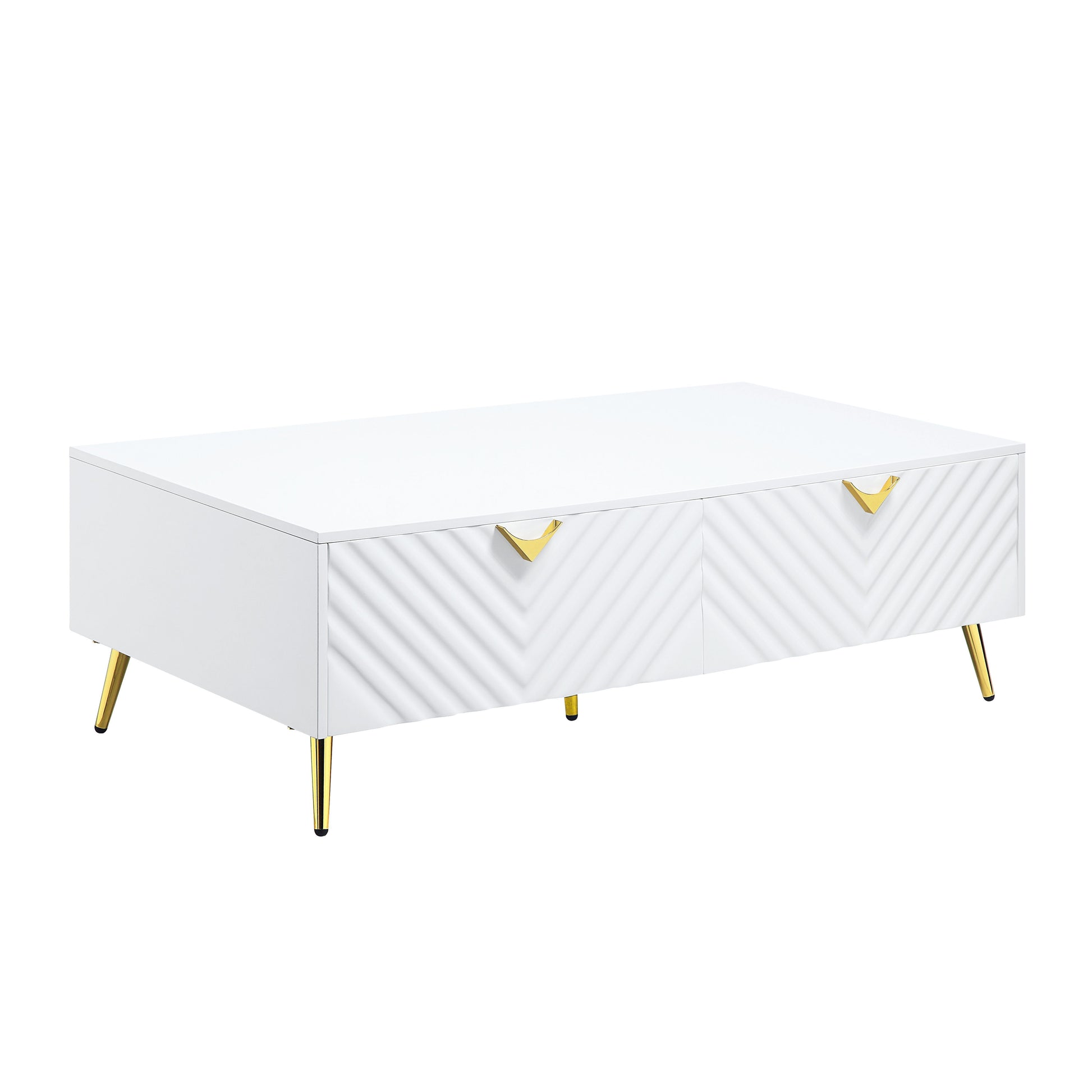 White High Gloss 2 Drawer Coffee Table With Support Leg White Primary Living Space Contemporary Drawers Rectangular Wood Metal