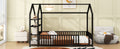 Twin Size Metal House Bed With Fence And Detachable Storage Shelves, Black Twin Black Metal