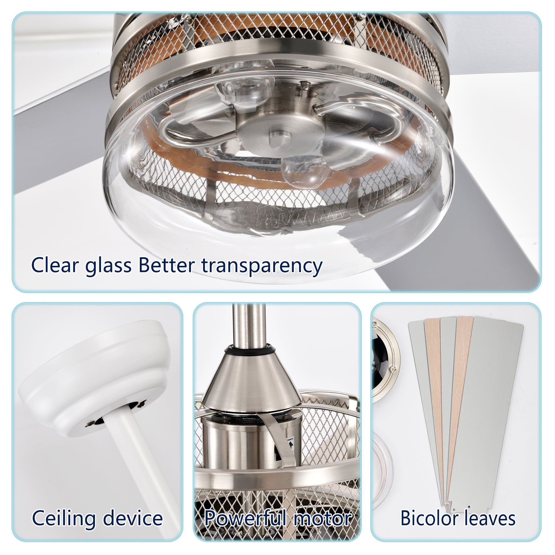 52 Inch 5 Blade Plywood Blades Ceiling Fan ,Dual Lamp Shade Ceiling Fan With Remote Control Optional Remote Satin Nickel Nickel American Design,American Traditional,Classic,Contemporary,Farmhouse Plywood Metal