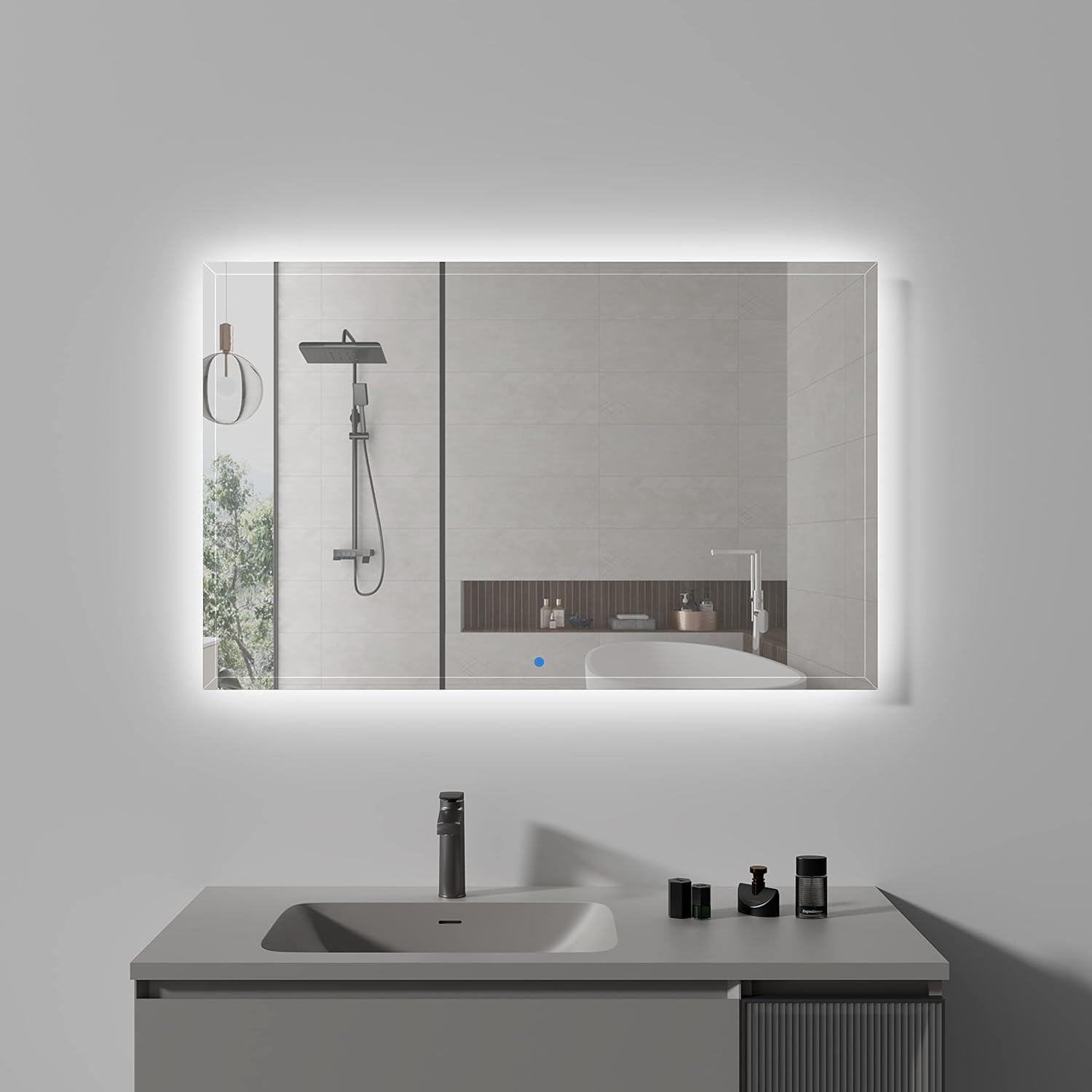 55X30 In Led Bathroom Mirror, 8000K Vanity Mirror With Lights, Ip54 Waterproof Aluminum Alloy Sealing Bathroom Mirrors For Wall Mounted, Float Glass Cri90 Silver Glass