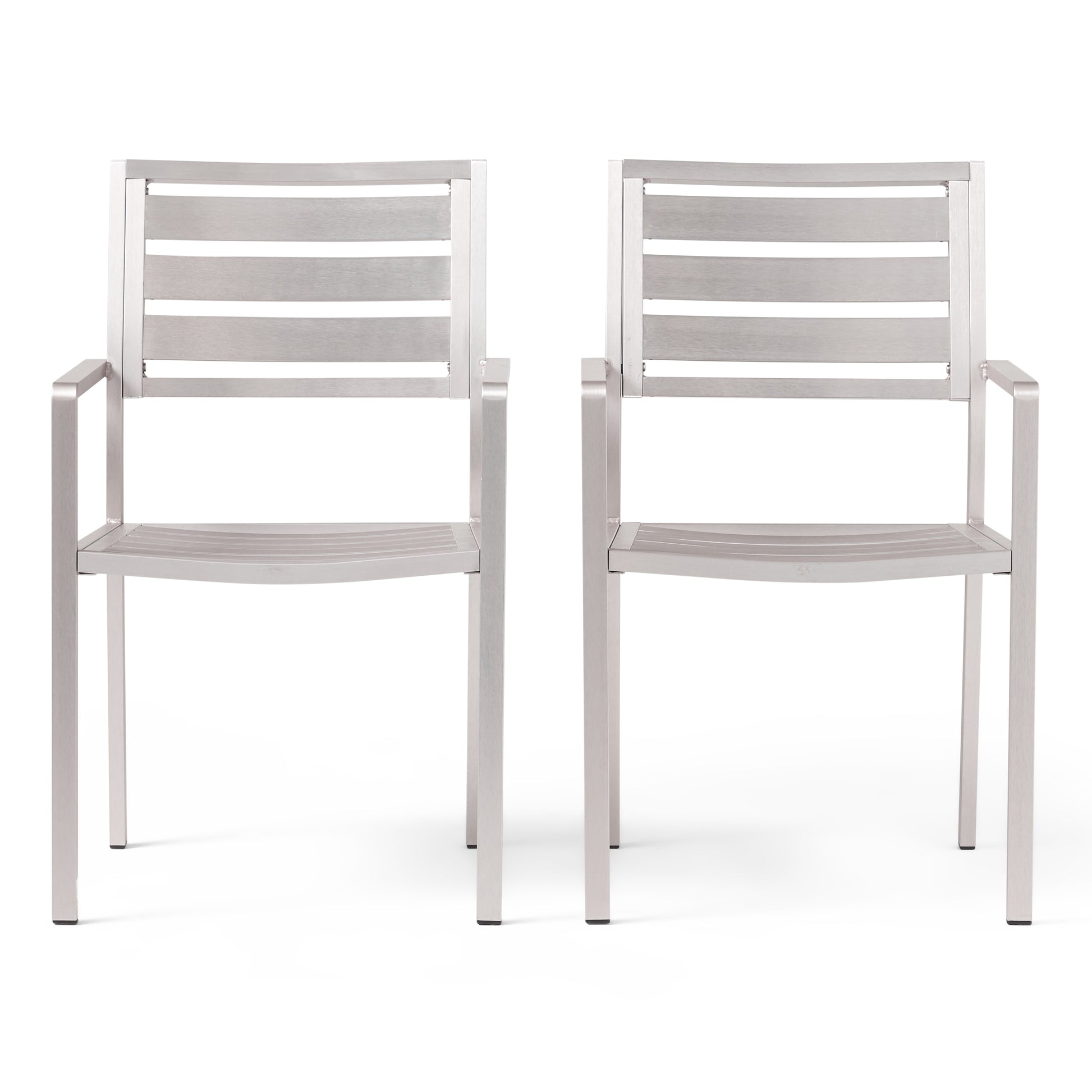 Outdoor Modern Aluminum Dining Chair, Silver Set Of 2 Silver Aluminium