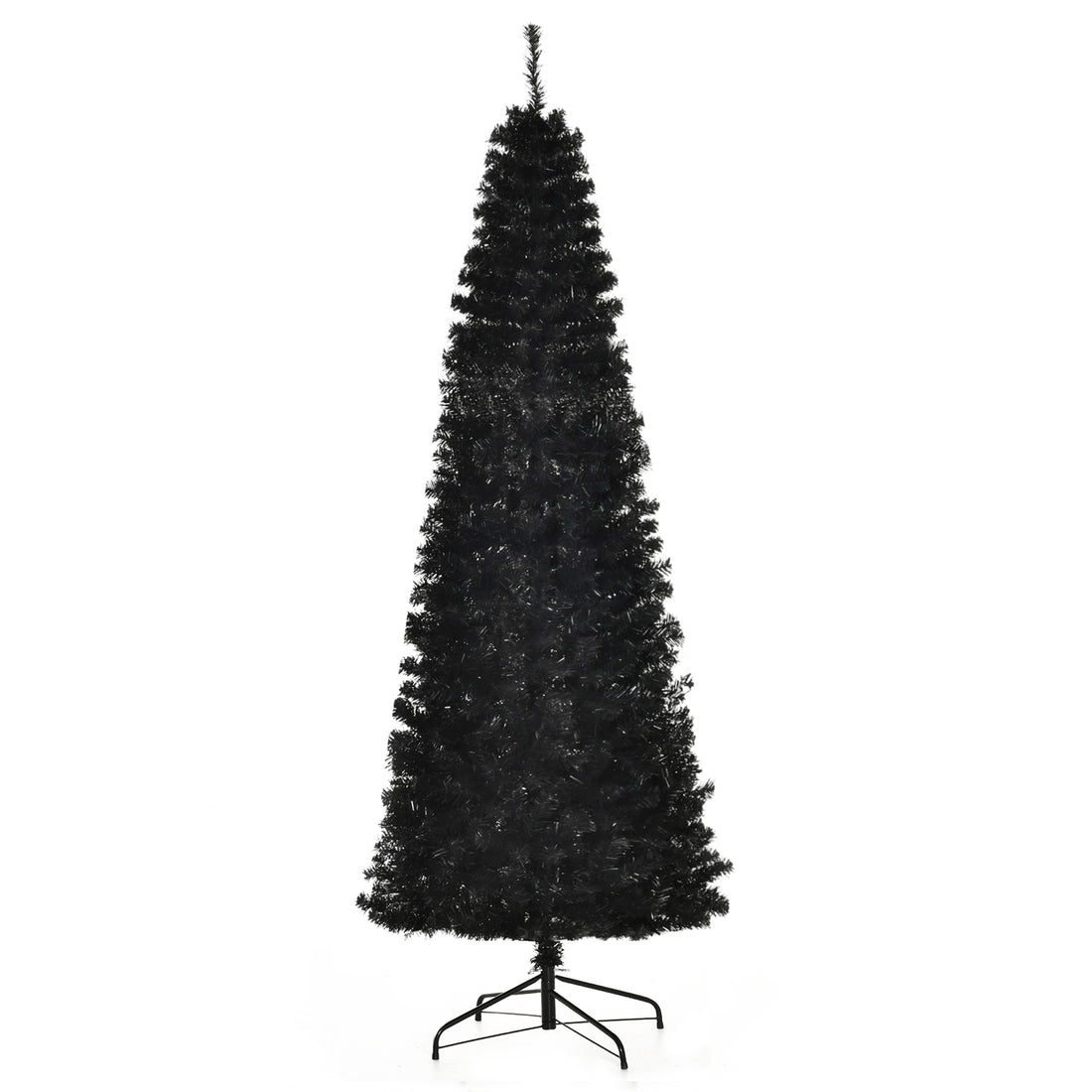 Homcom 7Ft Pencil Christmas Tree, Unlit Artificial Christmas Tree Slim Douglas Fir Xmas Tree With Realistic Branches, Halloween Tree With 818 Tips, Black Black Plastic