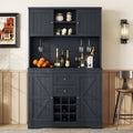 Coffee Bar Cabinet Kitchen Cabinet With Storage, Farmhouse Wine Cabinet With Drawers Shelves And Cabinets, Buffet Cabinet Wine & Glass Racks For Dining Room, Kitchen, Dark Blue Dark Blue Particle Board Mdf