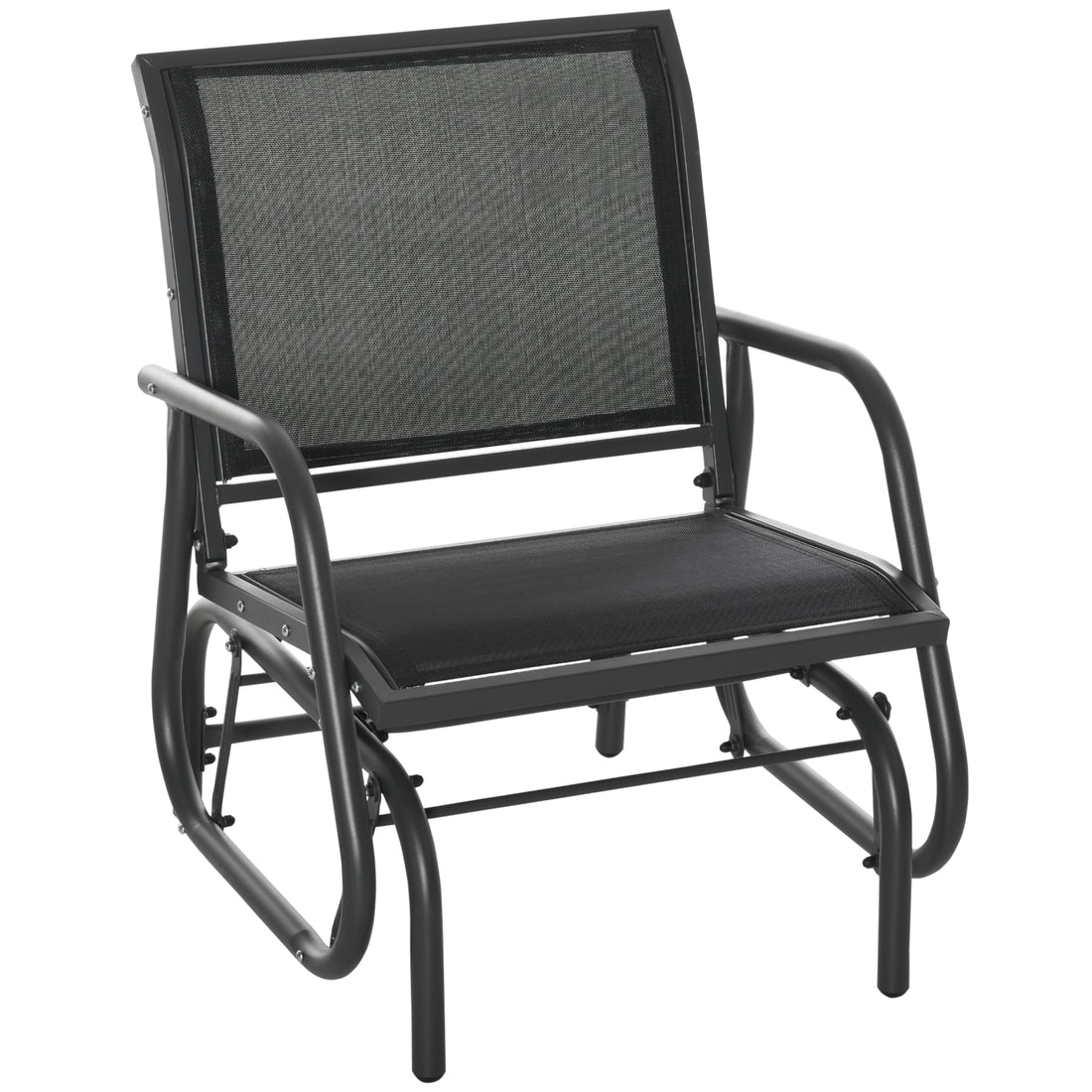 Outsunny Porch Glider, Metal Frame Swing Glider Chair Withmesh Fabric, Curved Armrests And Steel Frame For Garden, Poolside, Backyard, Balcony, Black Black Fabric Metal