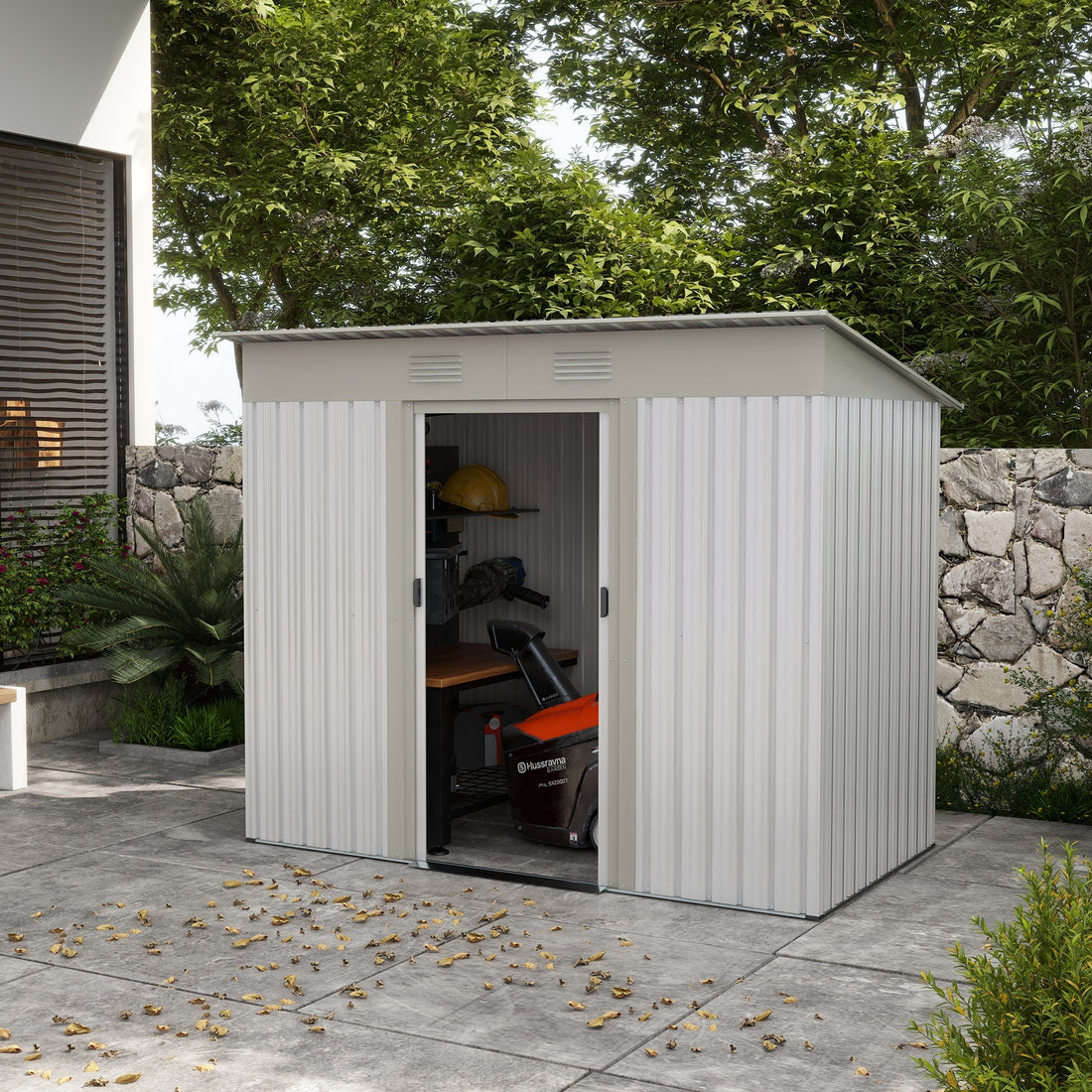 Outsunny 7' X 4' Metal Lean To Garden Shed, Outdoor Storage Shed, Garden Tool House With Double Sliding Doors, 2 Air Vents For Backyard, Patio, Lawn, Silver Silver Steel