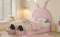 Full Size Upholstered Rabbit Shape Bed With 2 Storage Stools, Velvet Platform Bed With Cartoon Ears Shaped Headboard, Pink Full Pink Wood