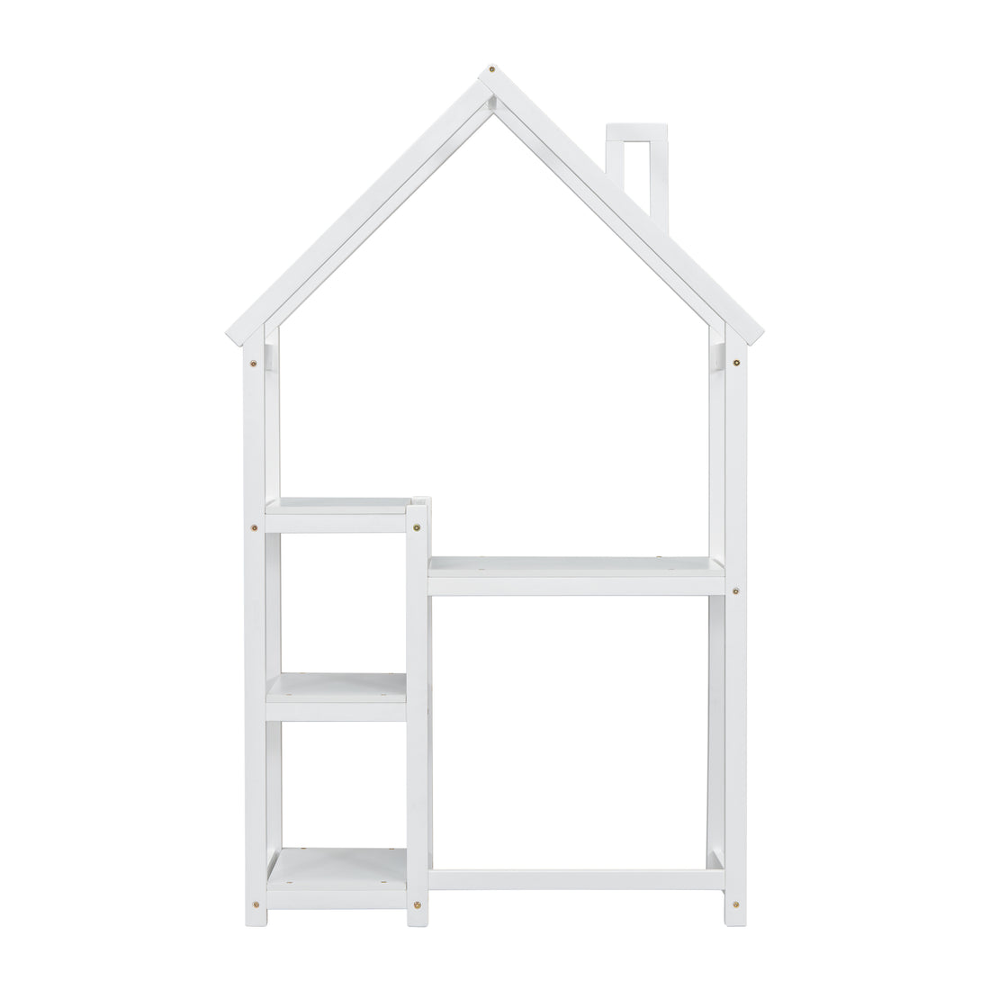 House Shaped Wooden Writing Desk,Kids Study Table,Bookshelf & Toy Storage,White Twin White American Design Pine