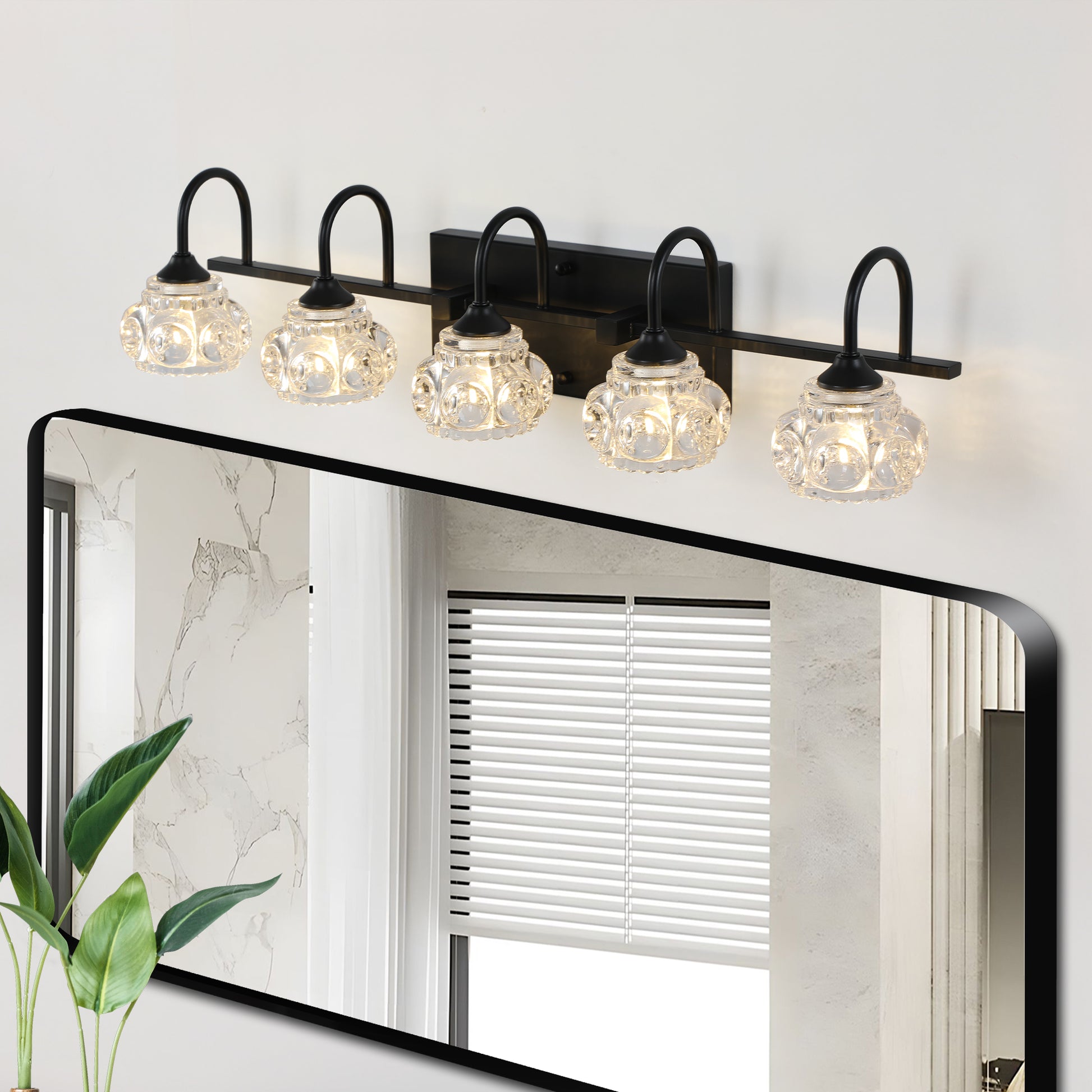 Retro 5 Light Bathroom Vanity Light Fixture Black Finish With Crystal Glass Shades, Wall Mounted Lighting For Bathroom, Powder Room, And Vanity Mirror No Bulbs Black Crystal Iron