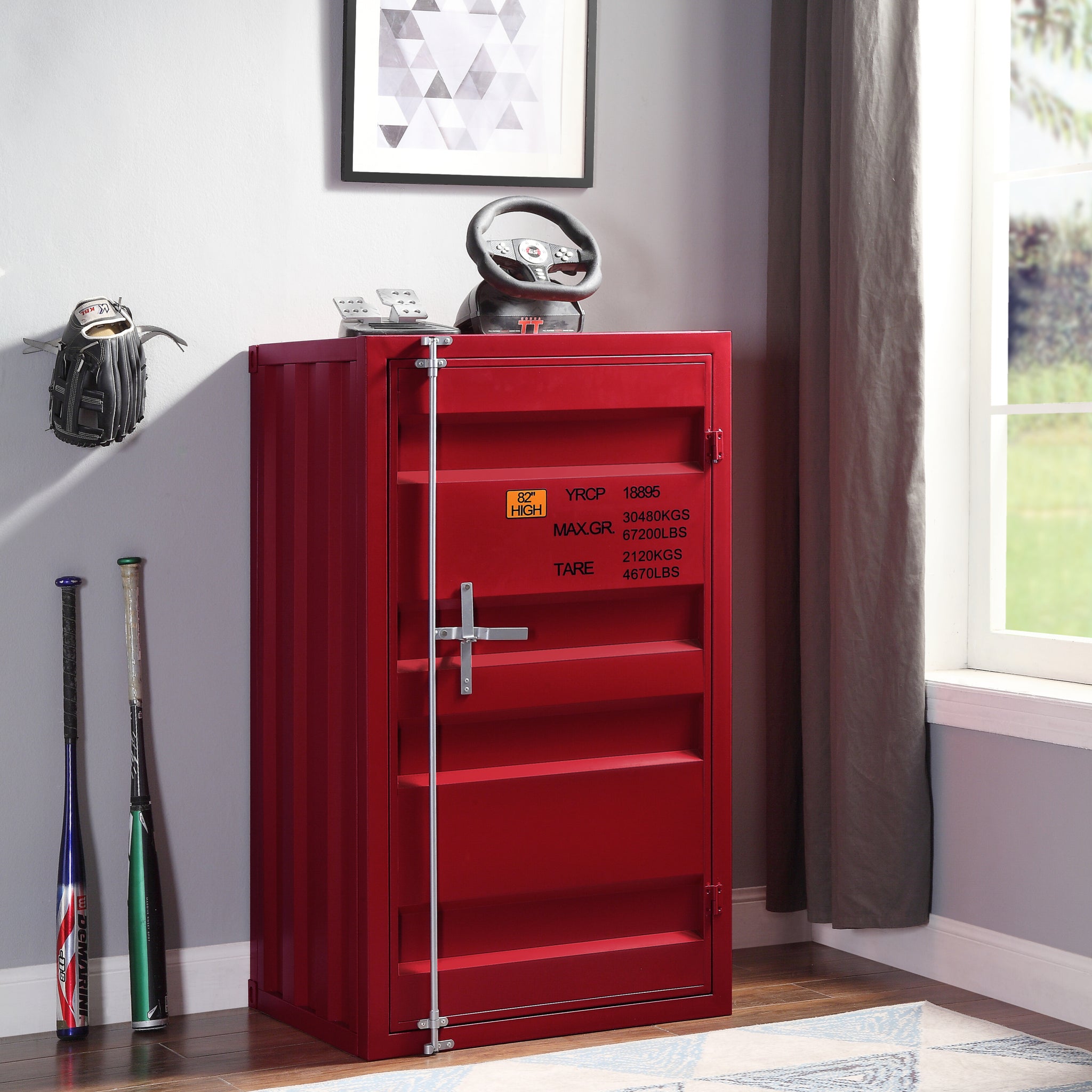 Red 1 Door Chest With Container Lock Red Bedroom Metal