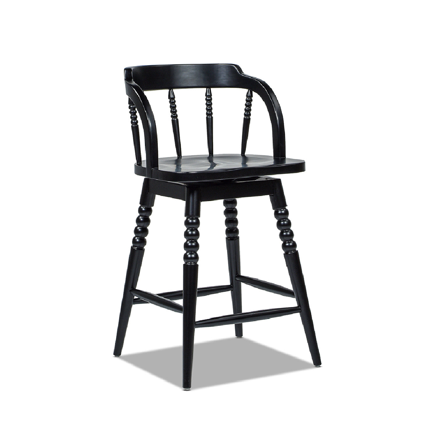 Breda 25.5" Turned Bubble Spindle Low Back Wood Counter Stool, Black Black Rubberwood Solid Wood