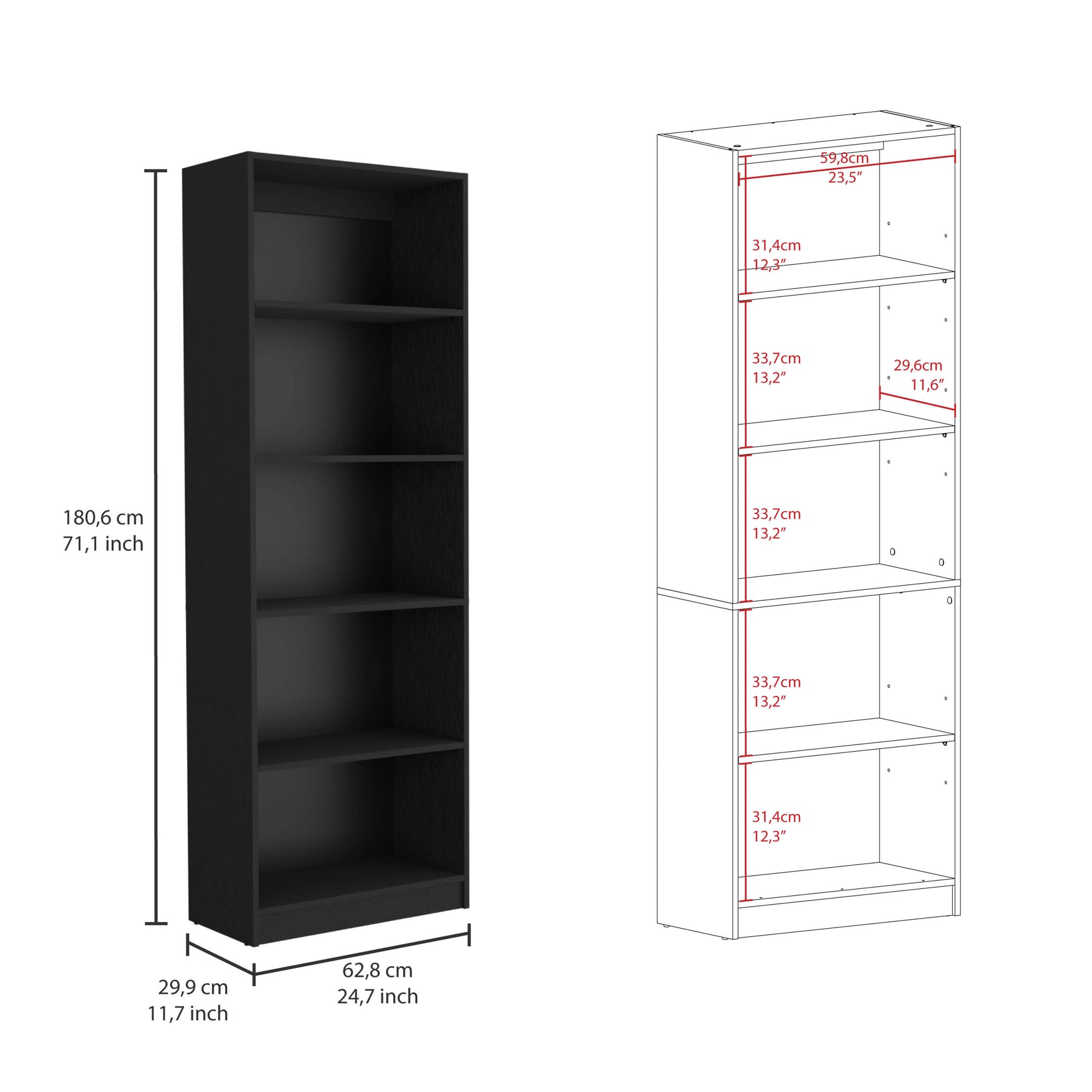 Lainor 3 Piece Home Bookcase Set, 74" Wide With 13 Shelvesliving Room Set Set Black Freestanding Black Office Open Storage Space Modern Particle Board