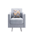 Lewa 34 Inch Modern Accent Armchair, Silver Metal Legs, Tufted, Light Gray Gray Silver Wood Fabric