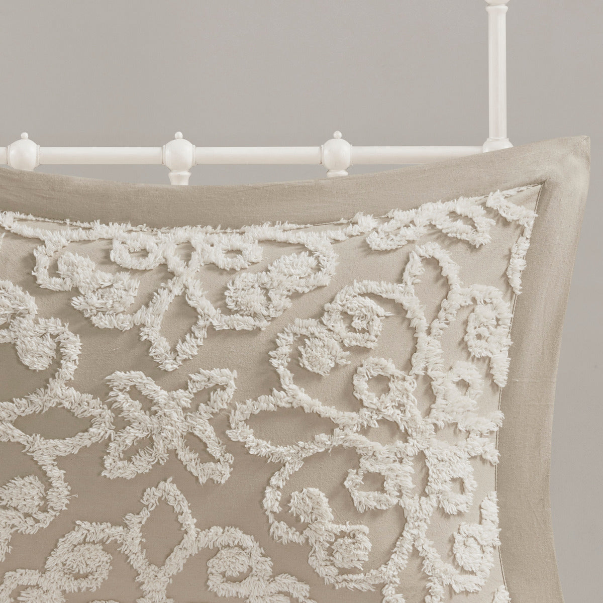 3 Piece Tufted Cotton Bedspread Set Taupe King Cal King Taupe Cotton