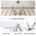 Table And Chair Set. Large Modern Rectangular Table With White Textured Top And Silver Metal Legs. Soft And Comfortable Pu Seats, Faux Leather Upholstered Seats And Sturdy Metal Legs. White Black Mdf Metal