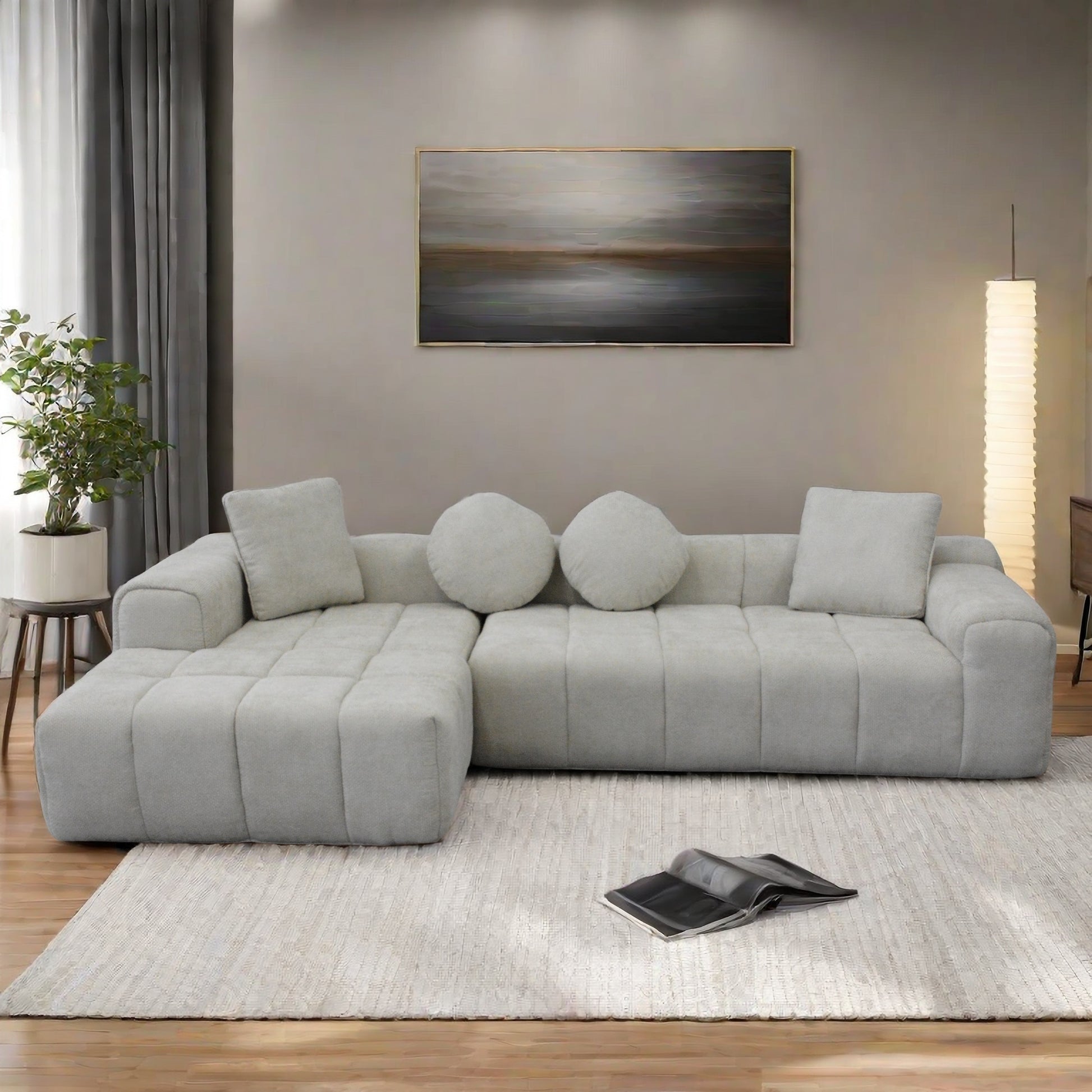 Modern L Style Light Gray L Shaped Compressed Sofa Chaise Lounge: High Resilience Soft, Comfortable Seating, Space Saving Design, Ideal For Small Spaces Light Gray Linen Wood Primary Living Space