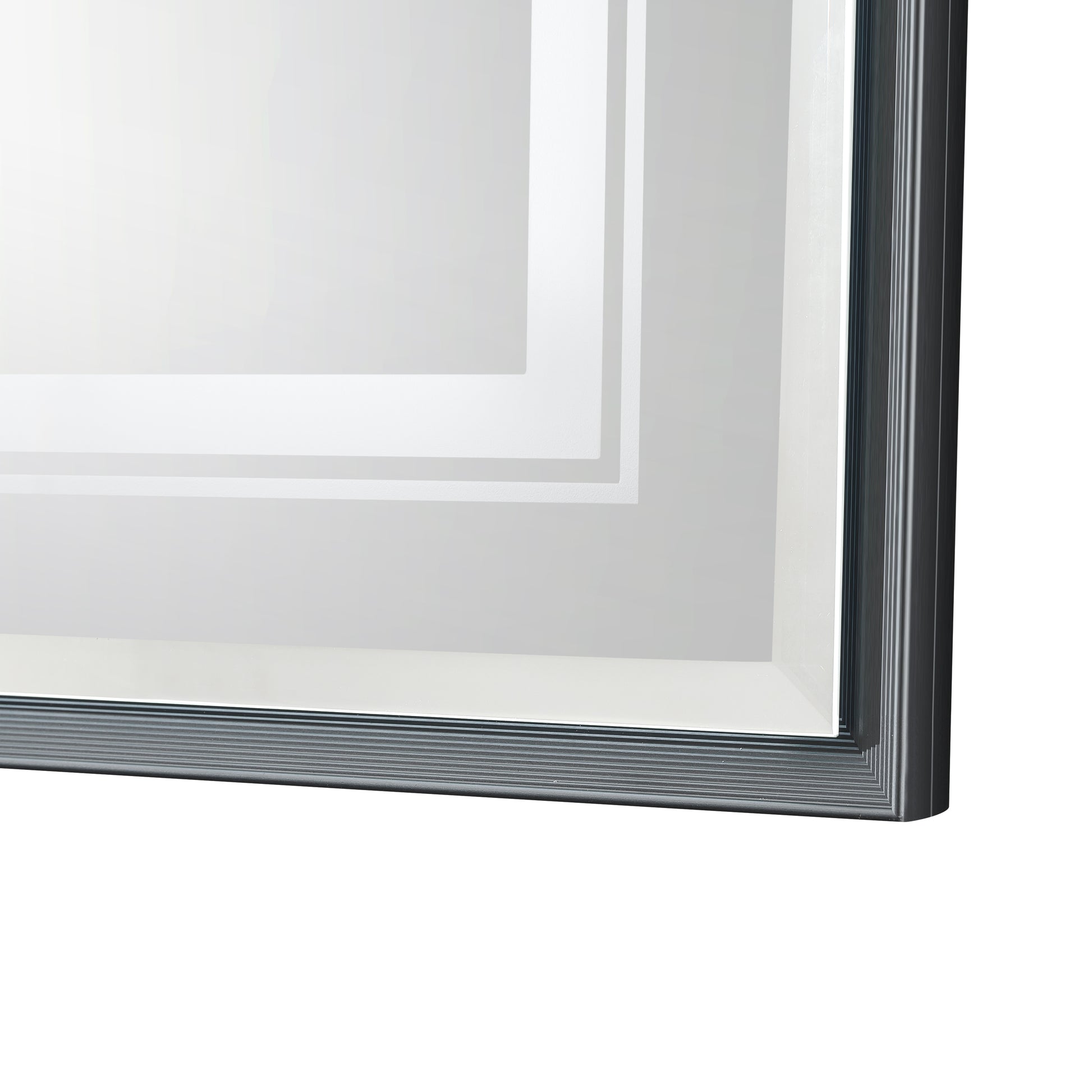 40*30Inch Led Bathroom Beveled Mirror,3000 6000K Gradient Front And Backlit Led Mirror For Bathroom,3Colors Dimmable,Ip54 Enhanced Anti Fog,Hanging Plates Wall Mount Lighted Mirror. Beveled Mirror Grey American Design Aluminium Alloy