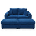 Loveseat With Ottomans,Corduroy Fabric Modular Sectional Sofa,Comfy Deep Plush Couch With Ottomans And Two Pillows,For Small Spaces, Living Room,Bedroom, Office, 5 Colors,Blue Blue Wood Primary