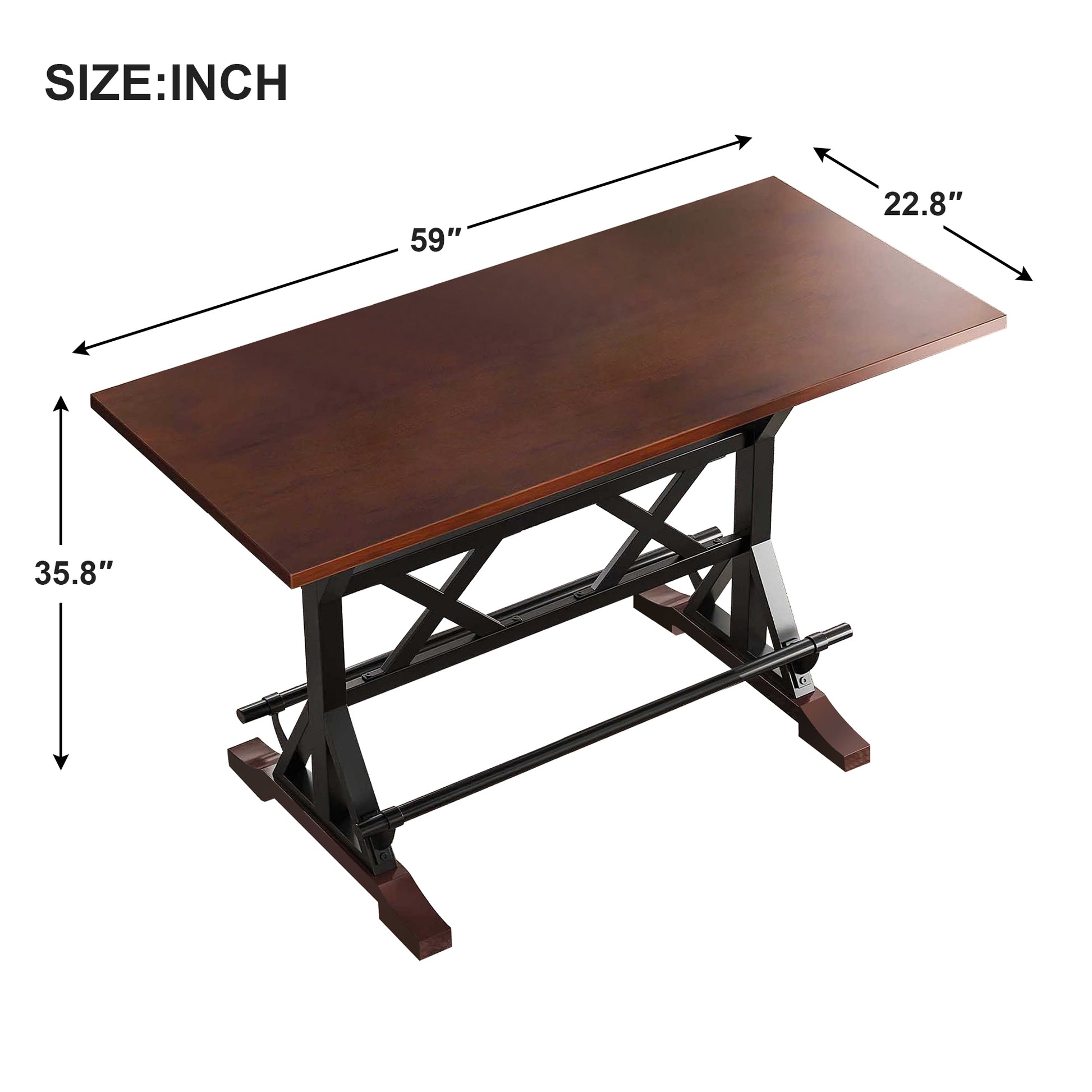 Solid Wood Bar Table, Rustic Farmhouse Pub Table Rectangle Bar Height Window Table Sofa Bar Table For Kitchen Bar Dining Table Table Only Without Chairs 59" L X 22.8" W X 35.8" H Red Black Wood Metal