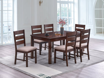 Contemporary Antique Cherry 7Pc Dining Set Table And 6X Side Chairs Melamine Table Top Fabric Cushion Seats Chairs Solid Wood Dining Room Furniture Upholstered Chair Wood Cherry Ladder Back Seats 6 Dining Room Solid Wood Classic,Contemporary,Modern