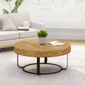 Modern Round Coffee Table Wooden Carving Pattern Coffee Table With Metal Legs For Living Room Reception Room Office ,Black Natural Black Pine