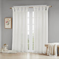 Floral Embellished Cuff Tab Top Solid Curtain Panel Only 1 Pc Panel White Linen