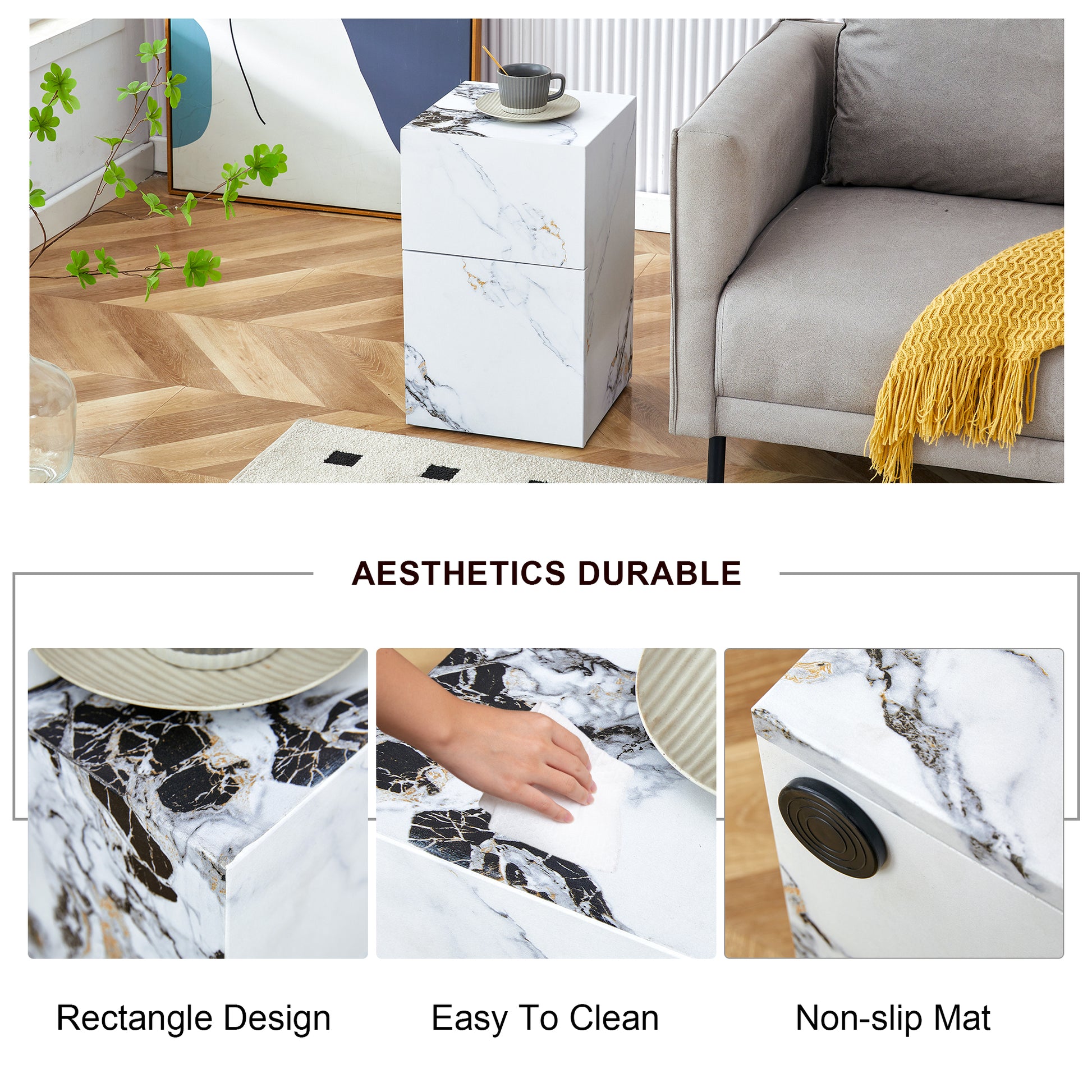 Compact Mdf Coffee Table: 11.81X11.81X19.69 Inches, Stylish Texture Design White Mdf