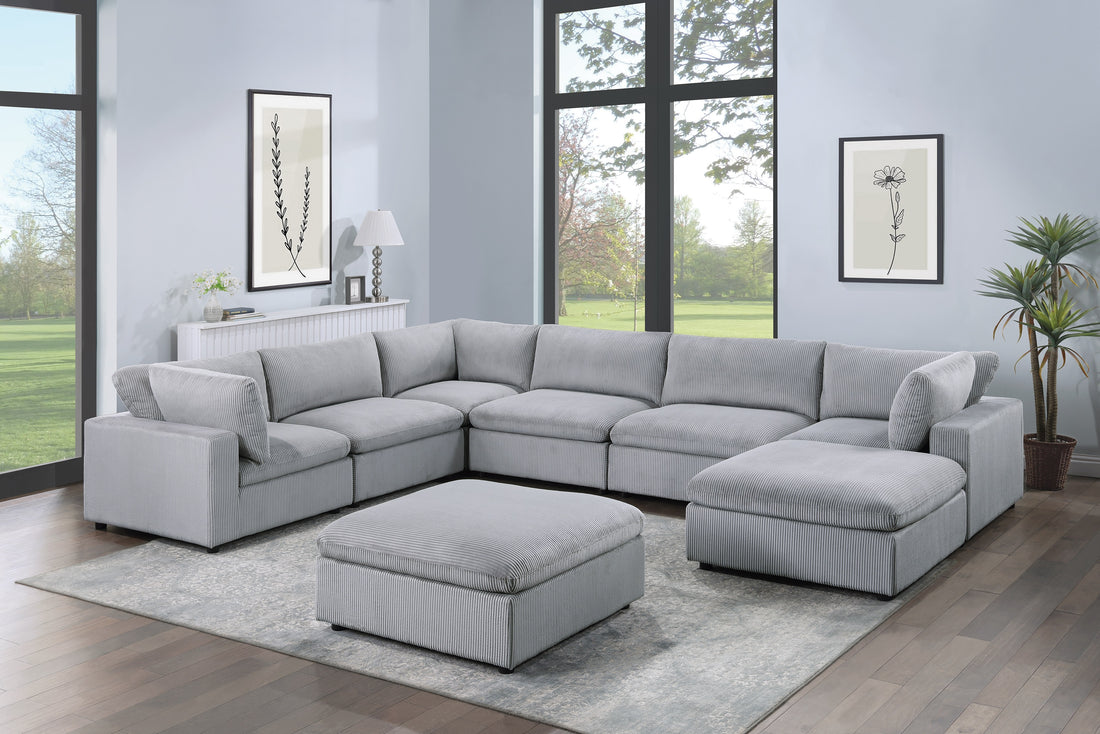 Dark Gray Color 8Pc Modular Sectional Set Corduroy Upholstery Couch 3X Corner Wedge 3X Armless Chairs 2X Ottomans Living Room Furniture Dark Gray Primary Living Space Cushion Back