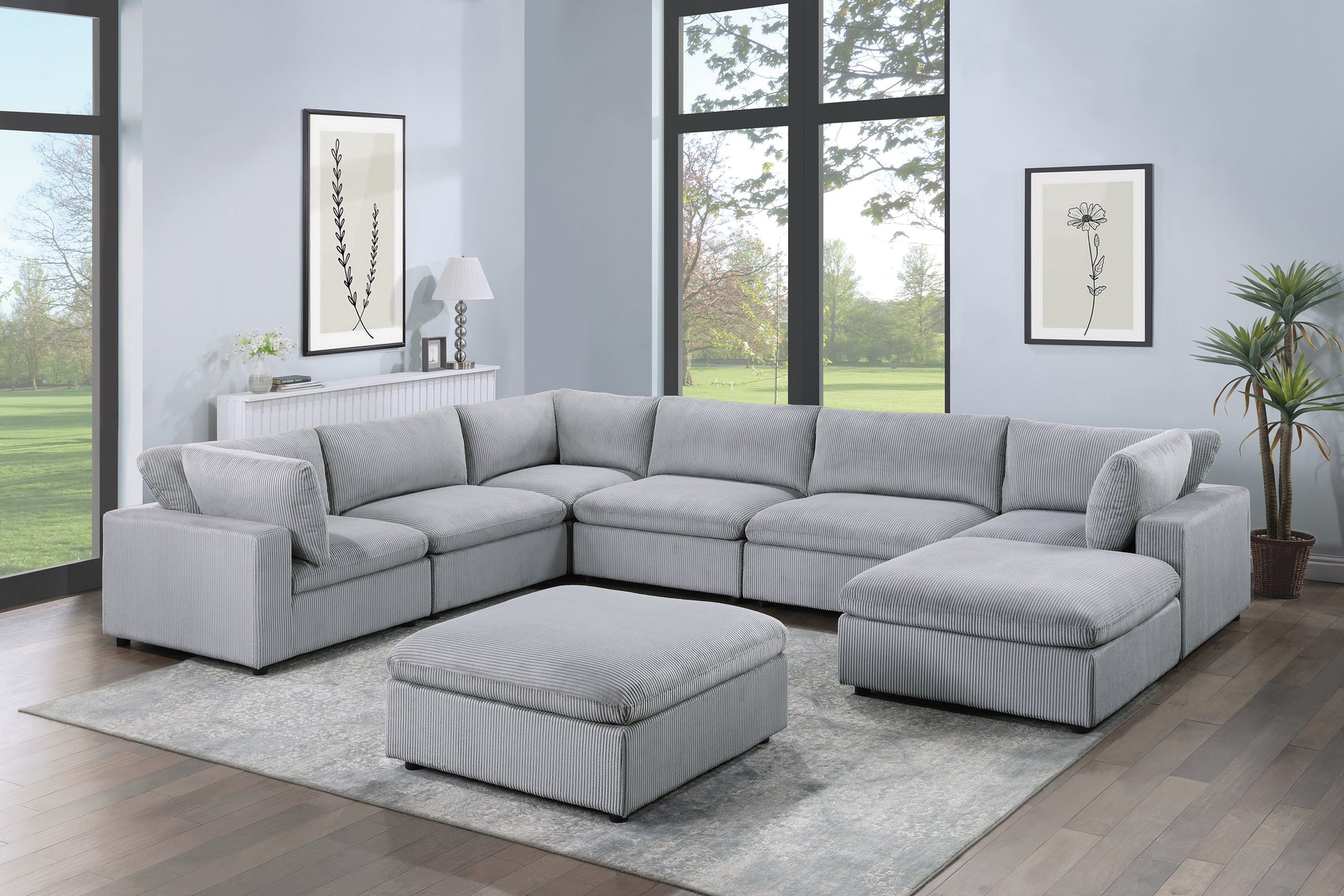 Dark Gray Color 8Pc Modular Sectional Set Corduroy Upholstery Couch 3X Corner Wedge 3X Armless Chairs 2X Ottomans Living Room Furniture Dark Gray Primary Living Space Cushion Back