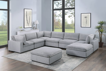 Dark Gray Color 8Pc Modular Sectional Set Corduroy Upholstery Couch 3X Corner Wedge 3X Armless Chairs 2X Ottomans Living Room Furniture Dark Gray Primary Living Space Cushion Back