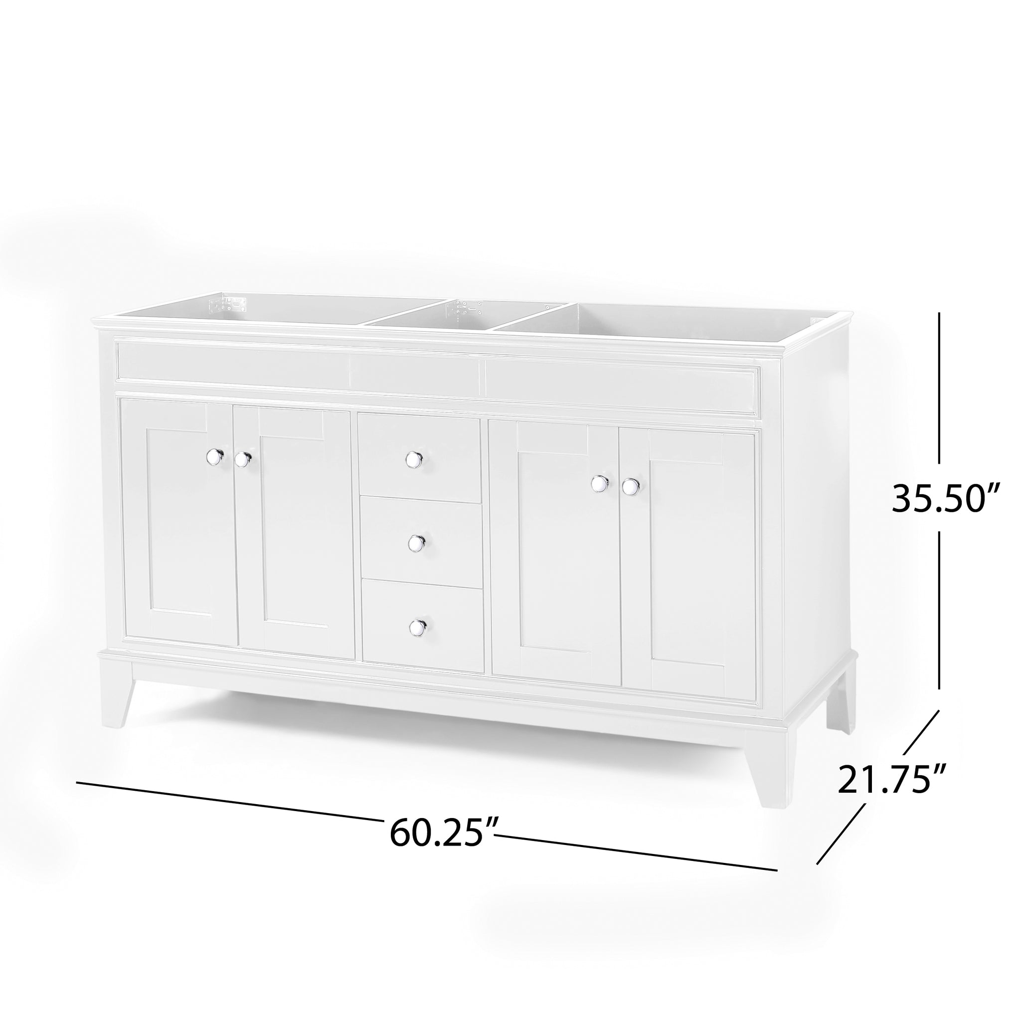60'' Bathroom Vanity Cabinet Only, 4 Doors, 3 Drawers white-plywood