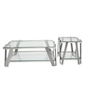 Modern Stainless Steel Coffee Table Set Set Of 2 , Double Layer Clear Tempered Glass Table Top, Coffee Table & End Side Table 2 Pieces Sets For Living Room Home Office, Silver Clear,Silver Modern