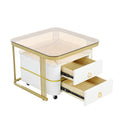 2 In 1 Square Nesting Coffee Table With Wheels & Drawers, Stackable Side Table With High Gloss Marble Grain Top, End Table Set With Brown Tempered Glass For Living Room, White White Gold Primary Living Space Drawers Square Mdf Steel