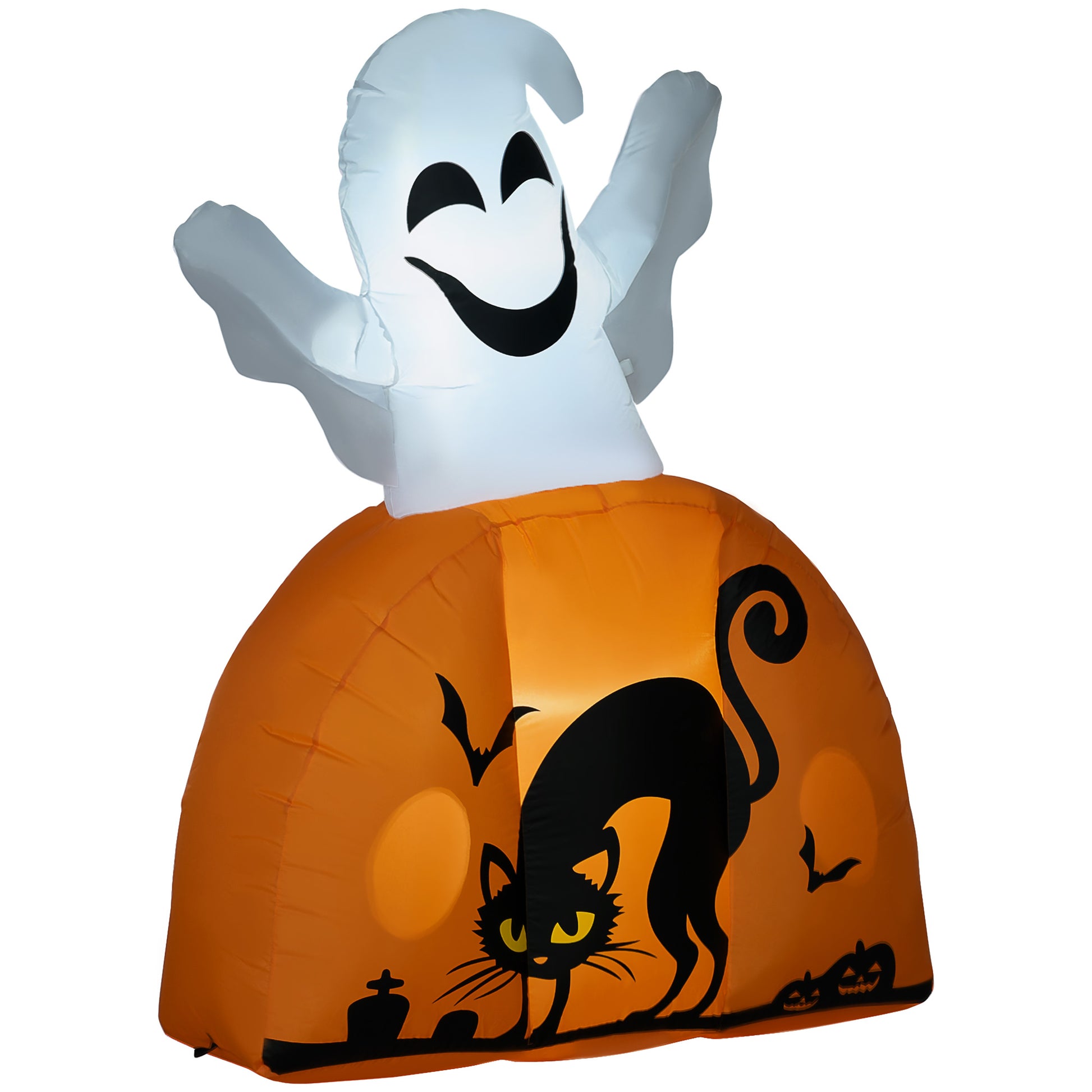 Homcom 5Ft Halloween Inflatables Outdoor Decorations Ghost With Pumpkin, Outdoor Blow Up Yard Decor With Led Lights For Garden, Lawn, Party, Holiday White Polyester