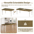 Vintage Traditional 9 Piece 82.7Inch Extendable Dining Table Set With 23.6Inch Removable Leaf And 8 Upholstered Dining Chairs For 8, Brown Cream Wood Dining Room Distressed Finish Rubberwood Rectangular Dining Table With Bench Wood Wood Cream Brown Seats