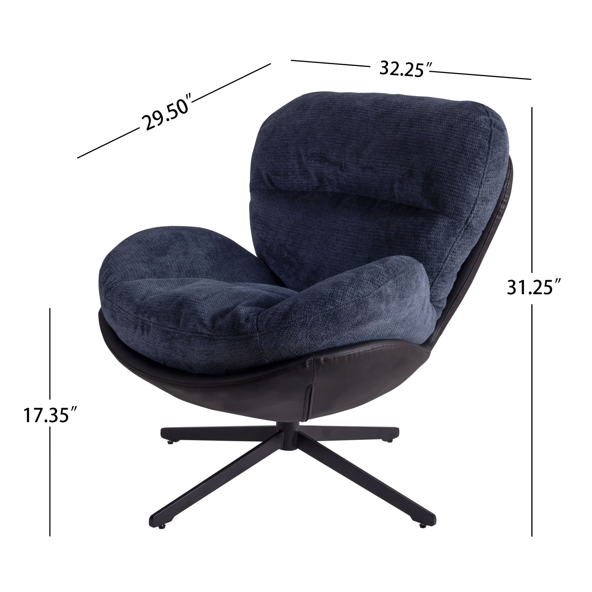 360 Swivel Accent Chair, Modern Chenille Lounge Chair With Faux Leather And Black Metal Base Frame, Comfortable Reading Chair For Small Spaces, Living Room, Bedroom, Reading Corner, Office, Navy Blue Black,Navy Blue Brown Primary Living Space American