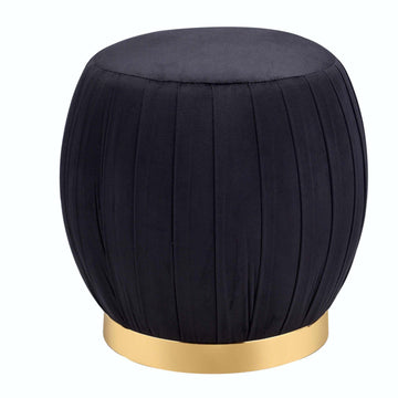 Black And Gold Round Tufted Ottoman Black Gold Velvet Wood Primary Living Space Backless Solid Black Luxury Round Armless Fabric Metal