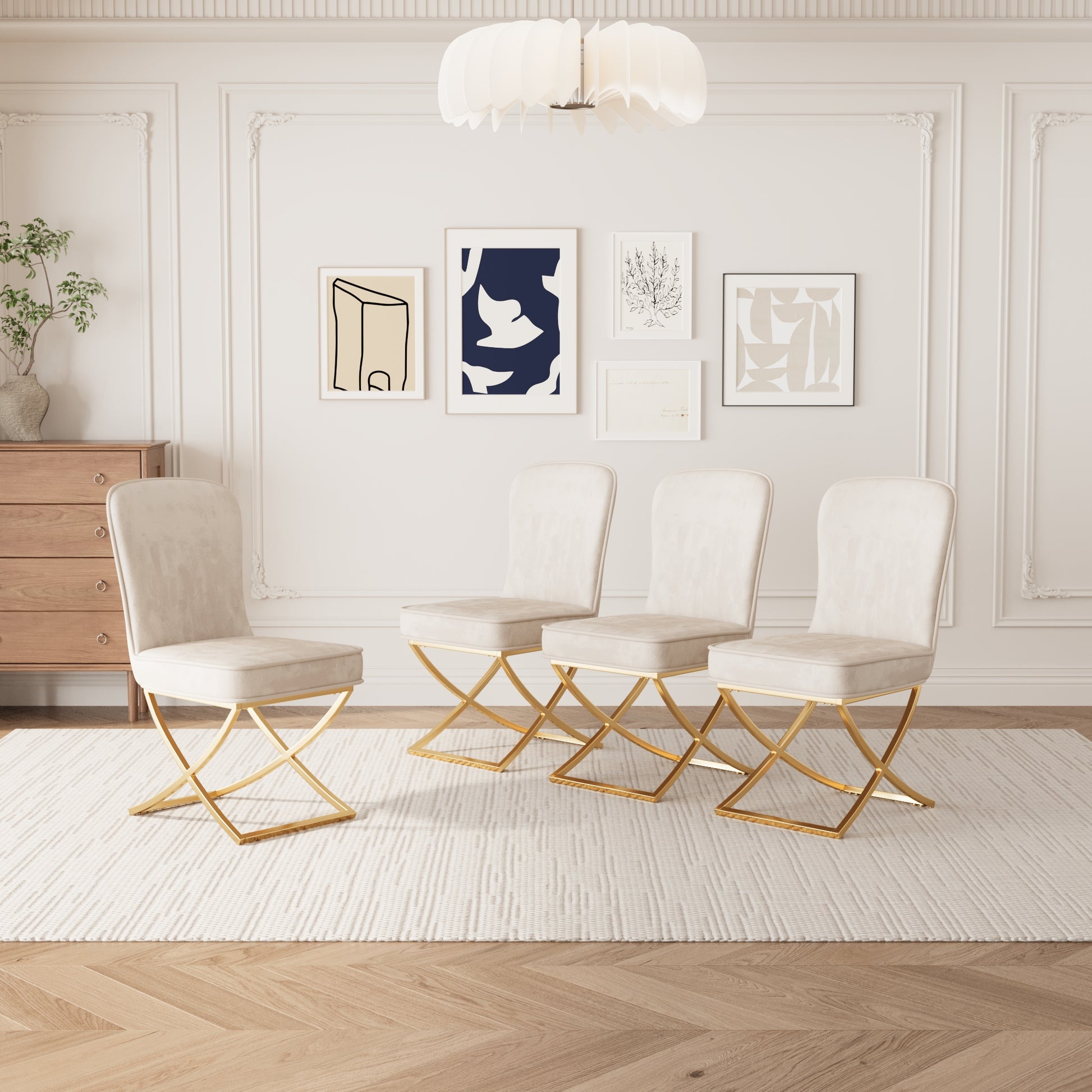 Dining Chair Set Of 4, Beige Velvet Backrest And Golden Metal Legs.For Modern Kitchen Dining Room Chair For Kitchen Living Modern Decorative Leisure Chairs.Office Chairs Y 2009 Beige Foam Velvet