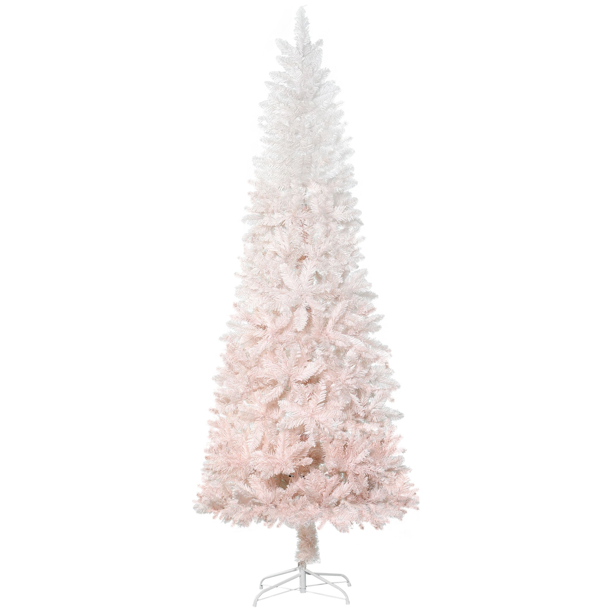 Homcom 6' Tall Unlit Pencil Fir Artificial Christmas Tree With Realistic Branches And Steel Base, Pink And White Pink Pvc