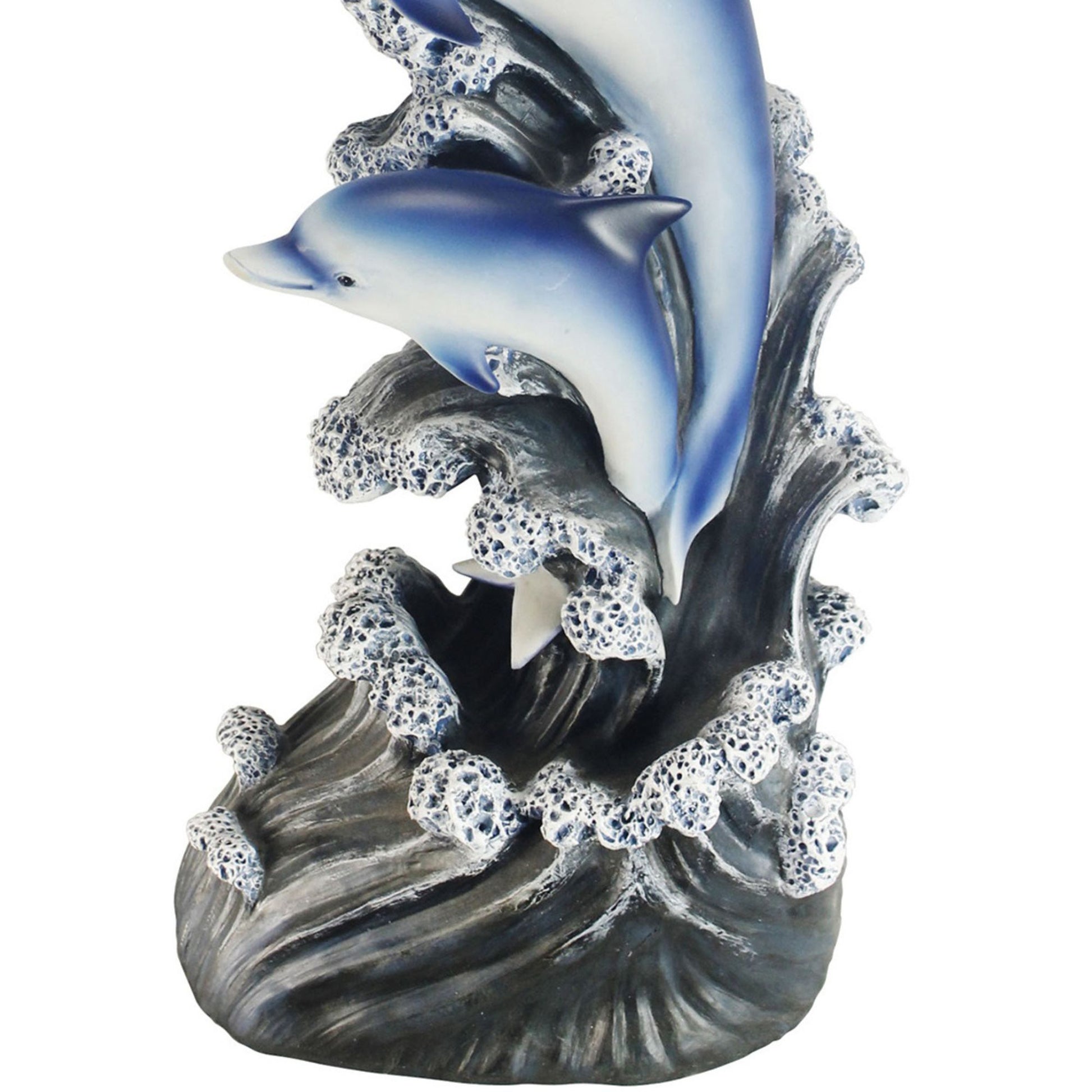 24" Tall Glass Top End Table, Polyresin Dolphin Base Multicolor Polyresin